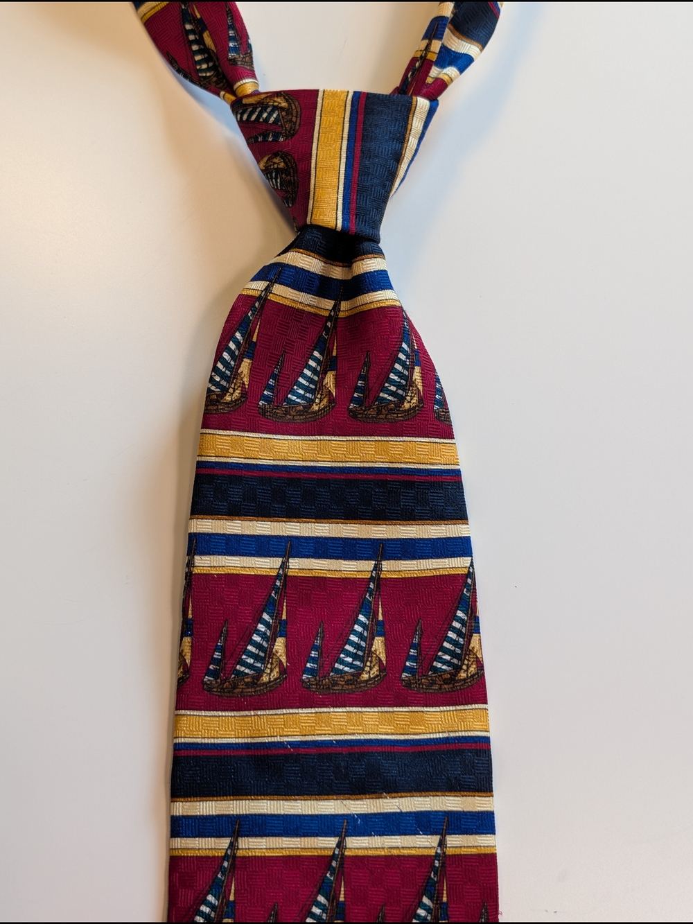 Keeler Bay Silk Tie Nautical Sailboat Yachting Burgundy Gold Navy 4" Wide